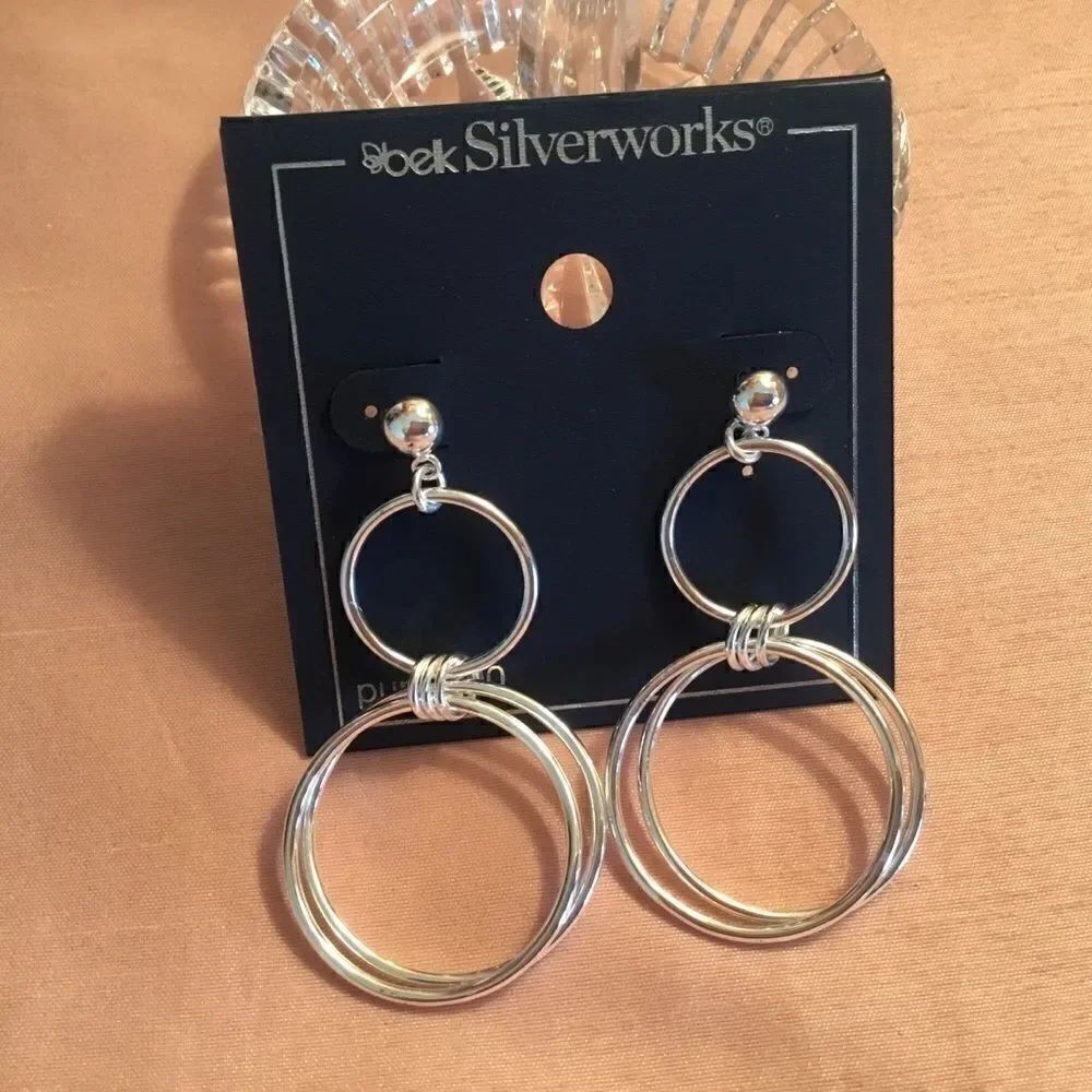 NWT Sterling Silver Dangle Hoop Earrings